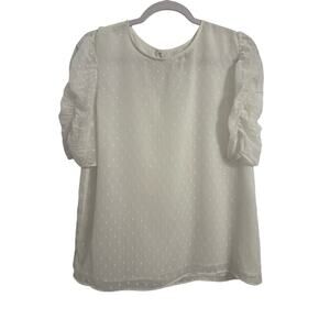 Ann Taylor Women's M Clean Girl Swiss Dot Short Puff Sleeve Lined White Blouse